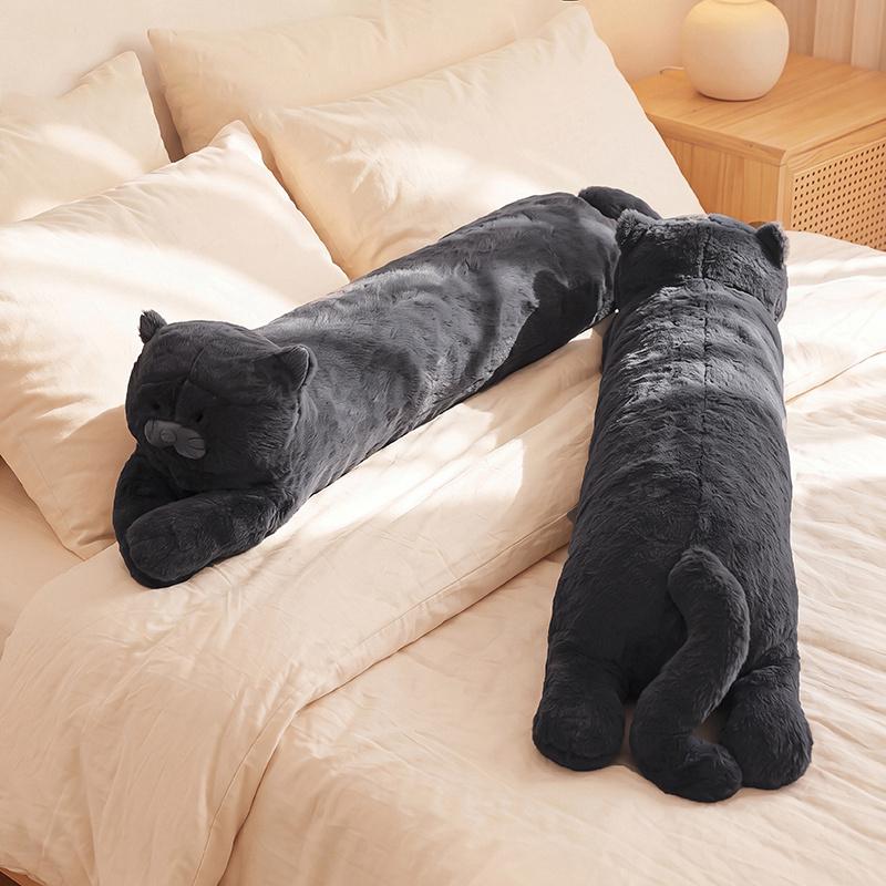 Long Black Cat Plush Body Pillow Soft Fluffy Stuffed Large Lying Kitten Sleeping Hug Cushion Home Sofa Decor Gift For Girls Kids