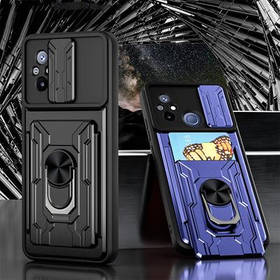 Αντικραδασμική σκληρή θήκη Armor για Redmi 12C 12 4G A2+ Plus Τσάντα κάρτας πορτοφολιού Slide κάμερα Προστασία δακτυλίου θήκης τηλεφώνου για Xiaomi POCO C55 C51