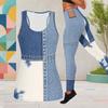 Women Plus Size Printed Scoop Neck Sleeveless Tank Top And Fitted Long Pants Two Piece Set