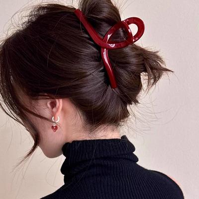 Red Hair Claw for Women French Style Large Size Geometric Shark Clip Crab Barrettes Female Hair Accessories Headwear Hairpins