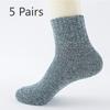 5 Pairs of Solid Color Thickened Warm Wool Socks for Autumn and Winter, Women's Ethnic Style Retro Mid-calf Socks