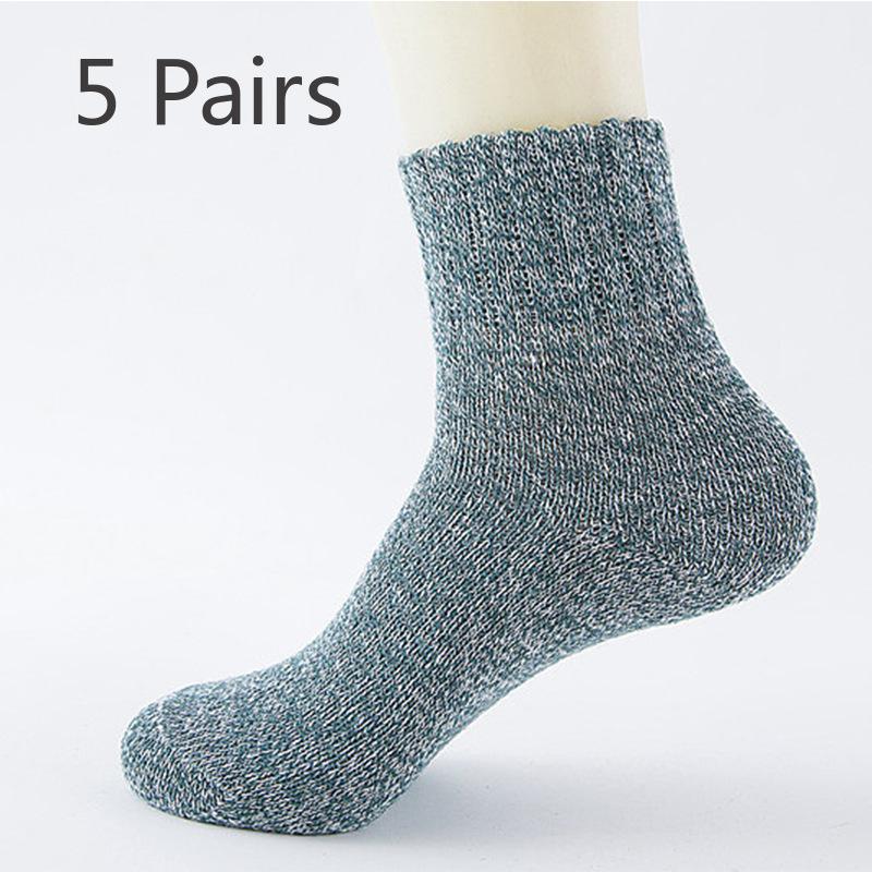 5 Pairs of Solid Color Thickened Warm Wool Socks for Autumn and Winter, Women's Ethnic Style Retro Mid-calf Socks