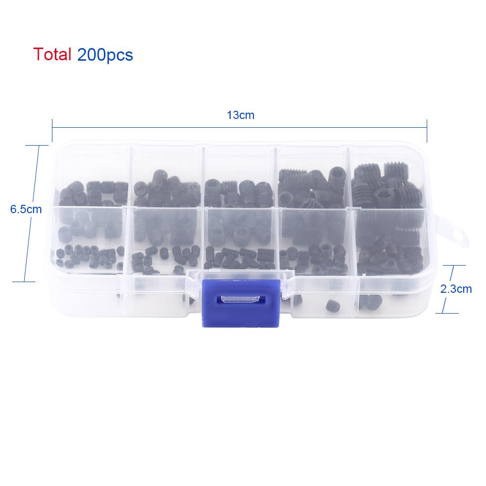 200pcs Hex Socket Head Grub Set Screw Cup Point Assortment Kit With Box