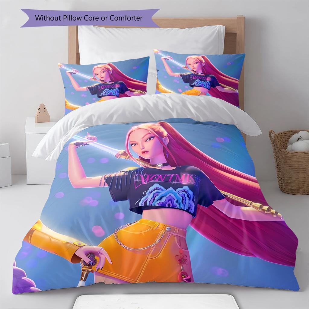 Pościel z wzorem Łowców Demonów K-pop, Zestaw kołdry Poszewka na kołdrę Poszewka na poduszkę Domowy prezent urodzinowy (1 * poszwa na kołdrę + 2 * poszewki na poduszki, bez rdzenia)