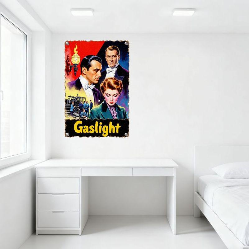 Vintage Gaslight Movie Poster Metal Tin Sign Distressed Retro Film Aesthetic Wall Decor for Home Bar Man Cave Club Café