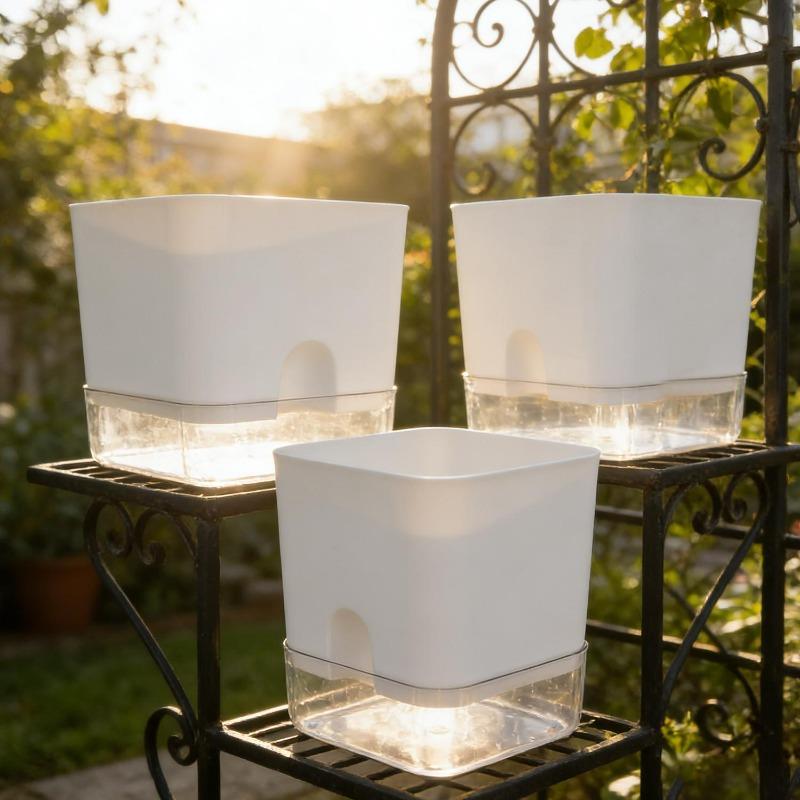 Weißer Selbstbewässernder Pflanztopf Quadratisch Doppellagiger Blumentopf für Haus Innen- und Außenbalkon Gartenpflanzen Dekoration Blumentopf