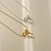 Korean Version S925 Silver Geometric Smart Ribbon Double-layer Bow Necklace Minimalist Round Bead Collarbone Chain