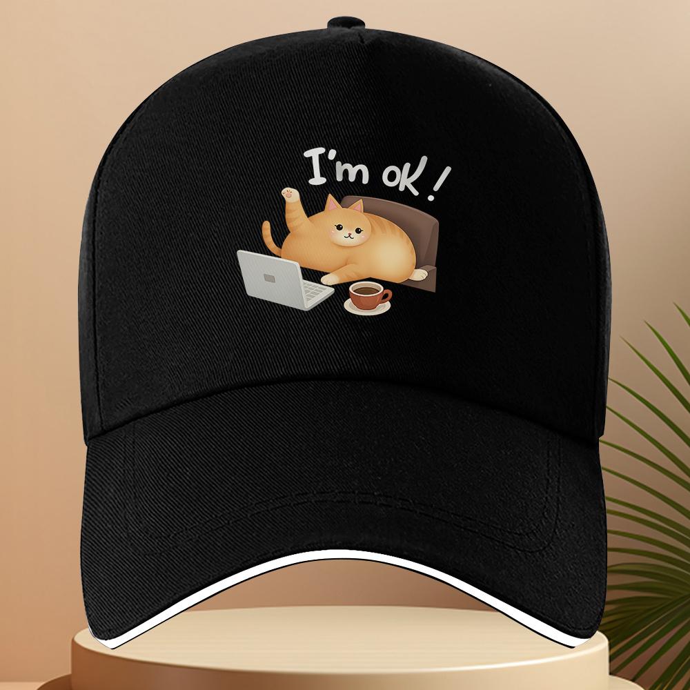 Office Cat Im OK Funny Graphic Baseball Cap Polyester Adjustable Casual Snapback Hat for Adults