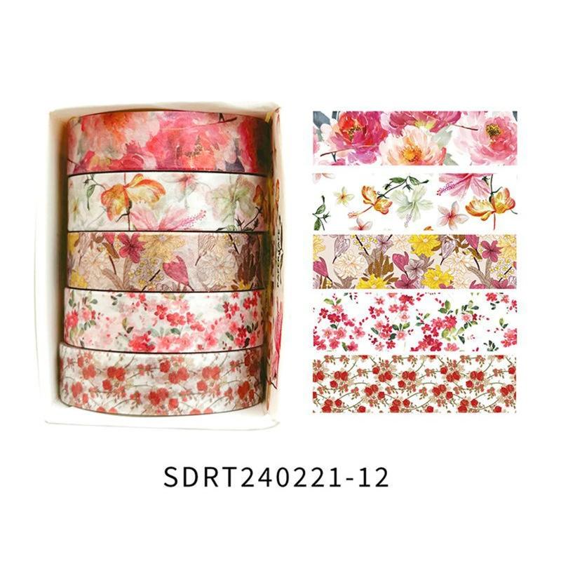 5 Rolls/set of Simple and Romantic Spring Flower Boxes and DIY Decorative Stickers Used for Daily Decorative Sticker Tape