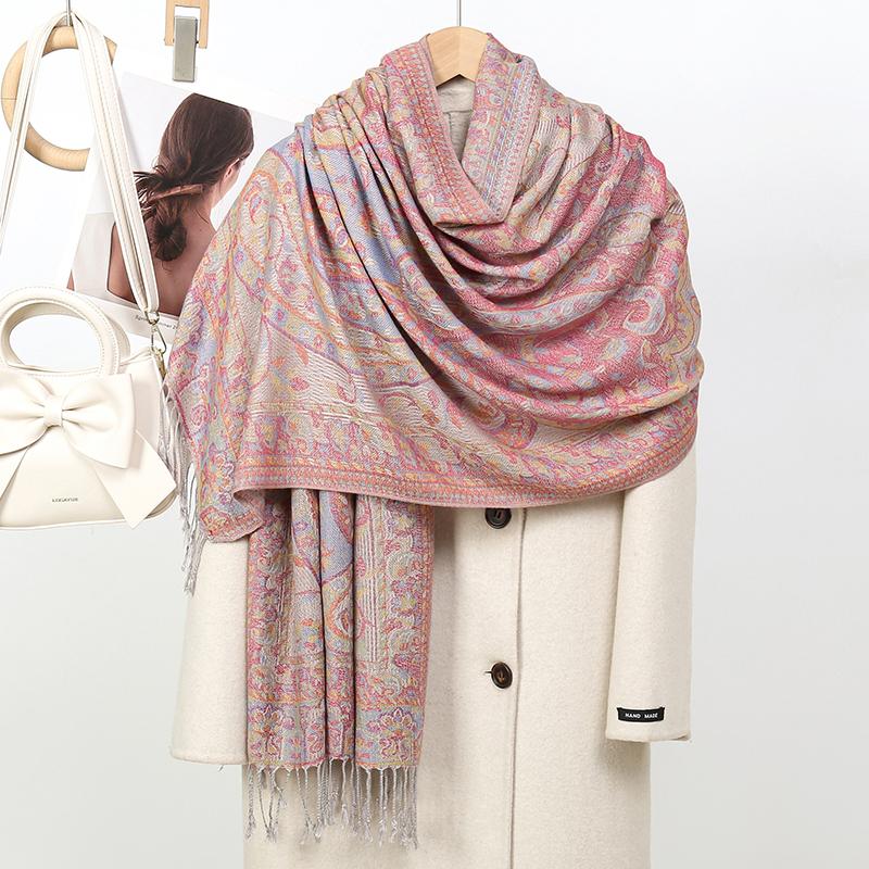 Paisley Pashmina Shawl Scarf Women Jacquard Cashew Printed Scarves Flowers Borders Female Tassel Blanket Wraps Ethnic Shawls