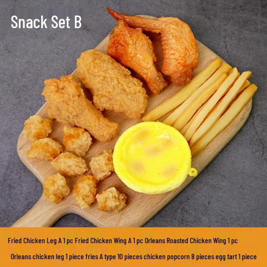 Fried Chicken and Snacks Fake Food Model: KFC-Style Props Set with Hamburger, French Fries, and Orleans Chicken Leg