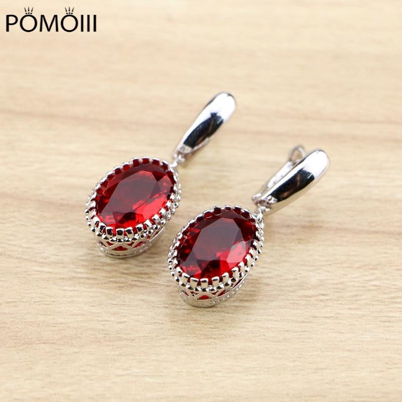 Oval Red Zircon Jewelry Drop Earrings Silver Color Dangle Earring For Women Free Jewelry Box
