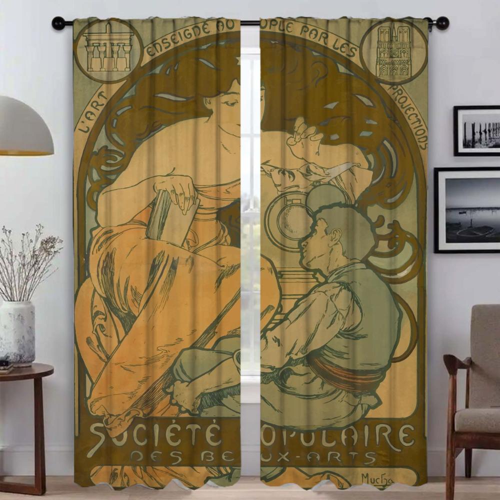 Alphonse Mucha Home Interior Curtains for Living Room Curtain Shades Blinds Partition Tulle for Bedroom Halloween Decoration