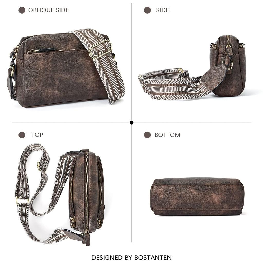 Nowa Damska Mała Skórzana Torba Crossbody z Trzema Zamkami i Kolorowym Paskiem - Torebka na Ramię na Telefon Komórkowy