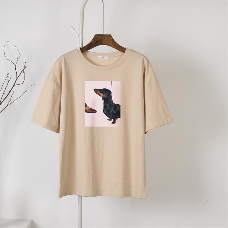 Hirsionsan Vintage Art T Shirt Women Summer Casual 100% Cotton Short Sleeve Tees Female Loose Cartoon Pattern Print White Tops