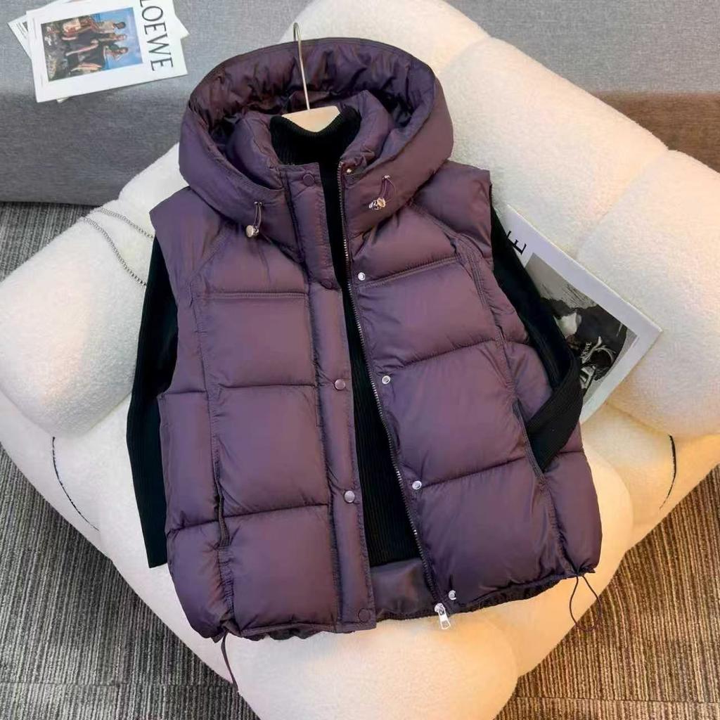 European fashion hooded thickened down cotton vest women's autumn and winter fashion loose puff vest jacket