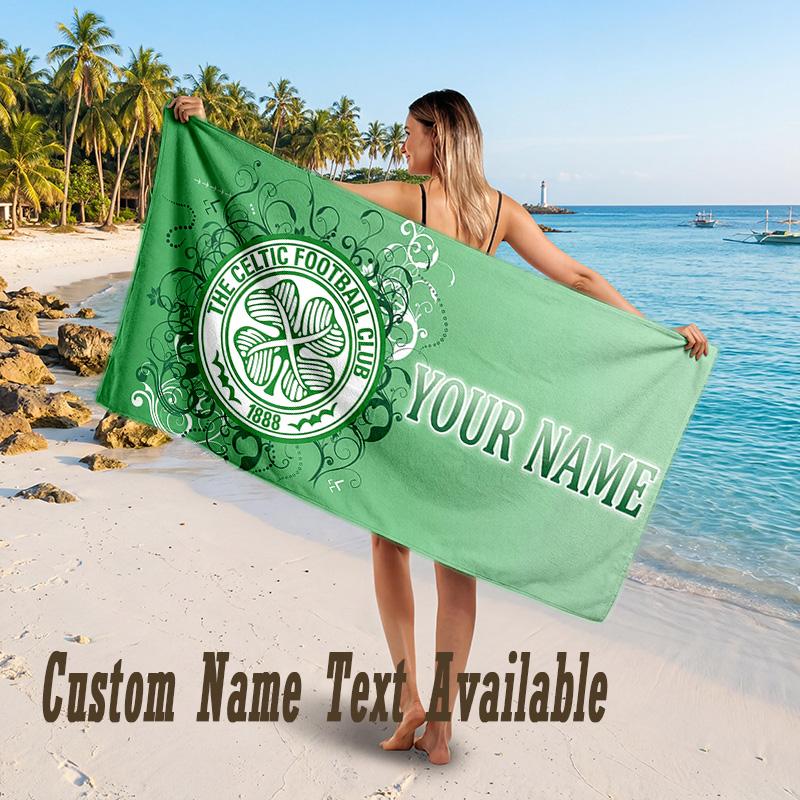 Celtic FC Design Beach Towel Custom Text Large Towel for Beach Vacation