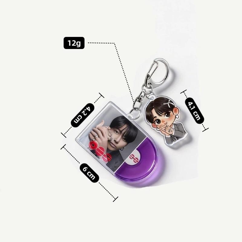 BTS Vinyl Record-style Keychains, Cute Real-life and Cartoon Member Designs, Celebrity Merchandise Support Pendants, 8 Styles Available