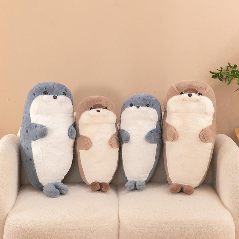 Soft And Cuddly Grey And Khaki Seal Plush Toy For Cozy Sleep And Comforting Pillows