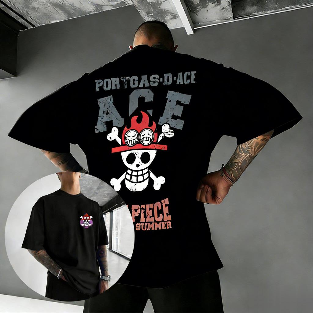 T-shirt Grafica Anime Ace One Piece Unisex Uomo Donna Estate 2026 Cotone Manica Corta Streetwear Top Casual Teschio Abbigliamento Y2k