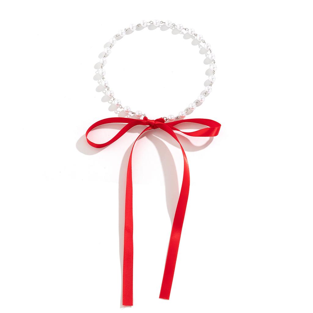 Accessories, Vintage Long Bow Collarbone Chain Neck Chain DIY Lace Up Ribbon Pearl Necklace Women