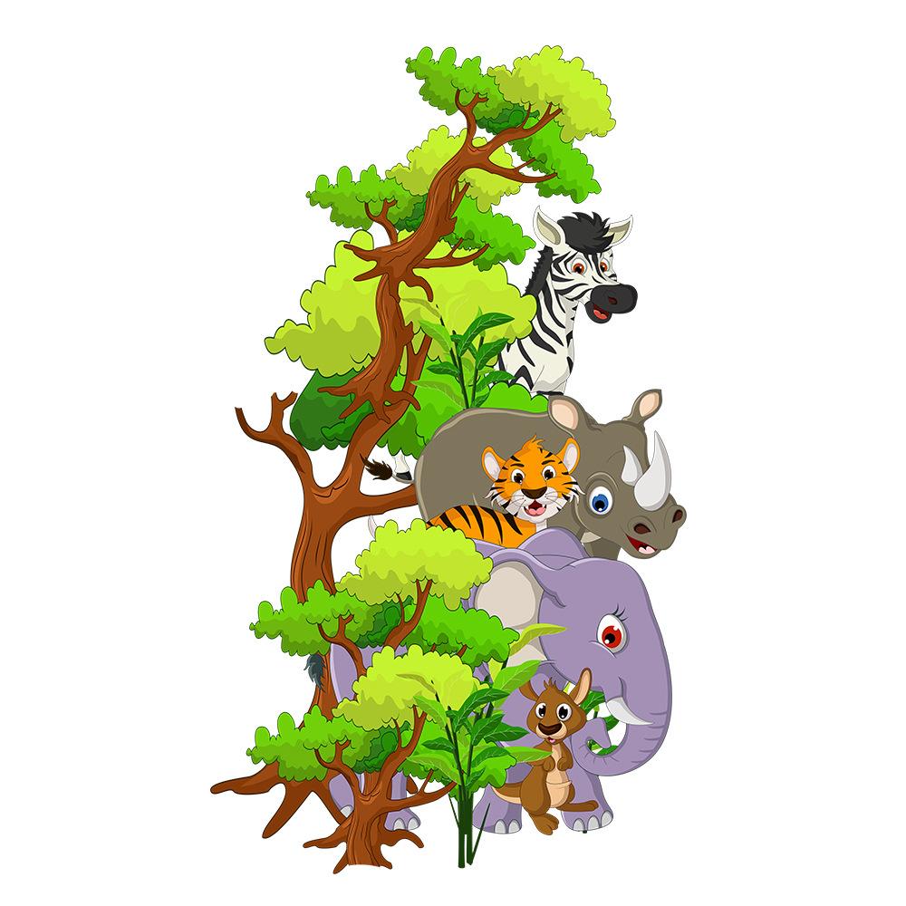 

Водонепроницаемый самоклеящийся большой древесный слон носорог тигр мака настенная наклейка спальня гостиная настенный декор наклейка на дверь 57*110cm