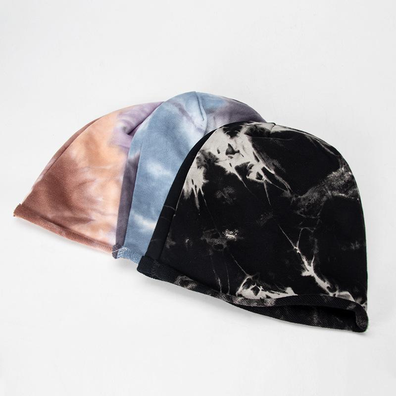 Tie Dye Knitted Hat for Women Japanese Fashion Retro Pile Hat Autumn and Winter Ins Trend All Match Cold Hat Baotou Hat