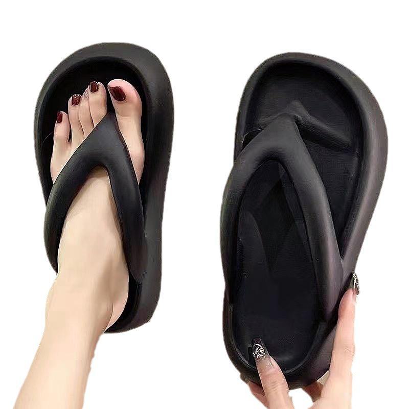 Women's Black Non-Slip Split-Toe Thick-Soled Flip-Flops for Indoor/Outdoor Wear