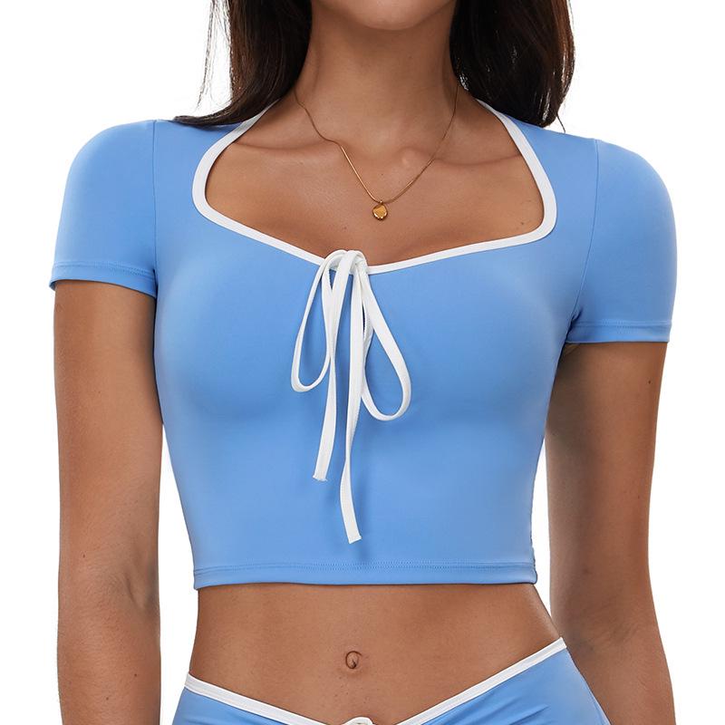 Women s Slim Fit Yoga Short Sleeve T-shirt - Waist-Cinching, Casual Fitness Wear, Summer Outerwear. M