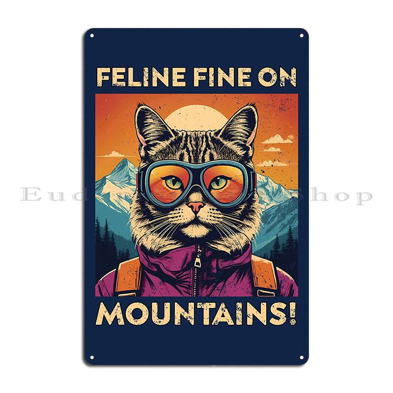 Black Cat Sky Because Murder Is Wrong Skiing The meowtains are calling and i must go Cat Metal Plaque Mural Tin Sign Poster