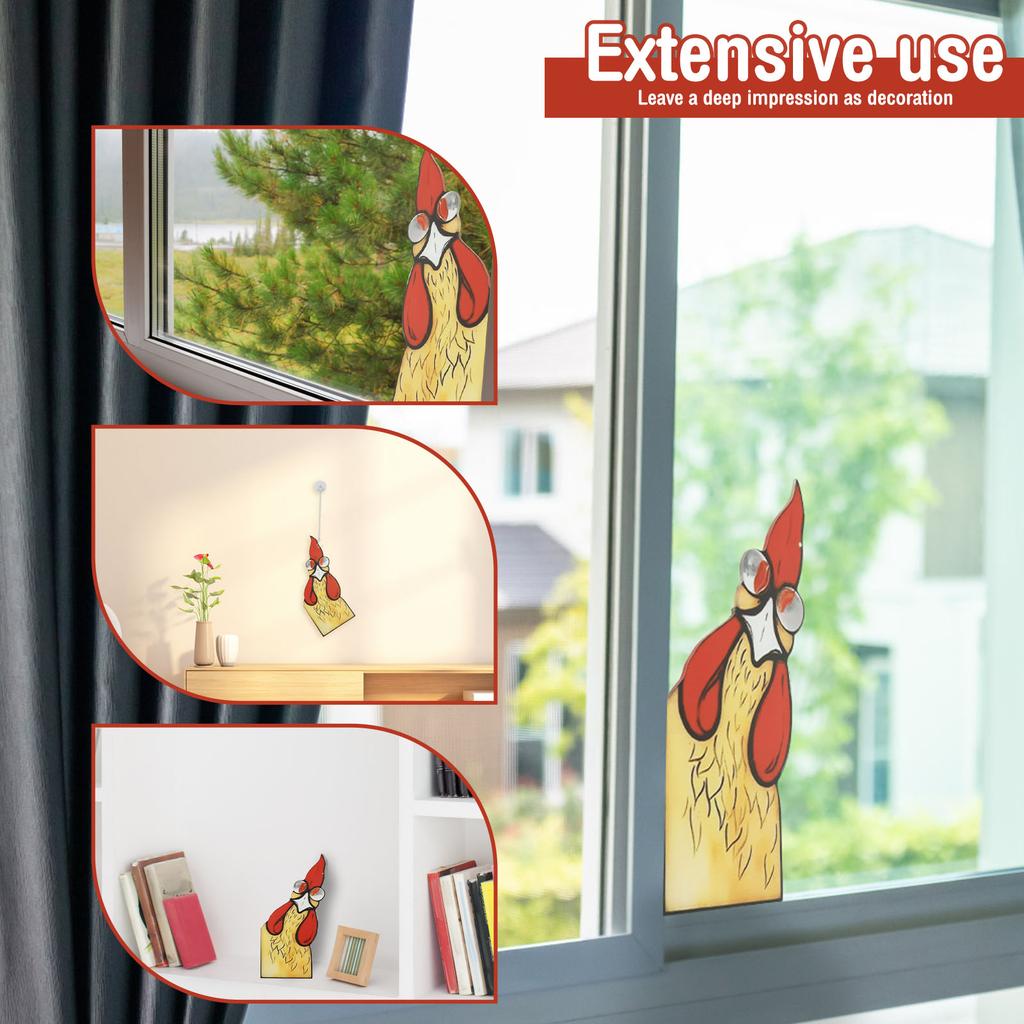 2 Pcs Funny Window Decor Peeping Rooster Acrylic Window Corner Decor Handmade Peeping Rooster Window Clings Charming Rooster