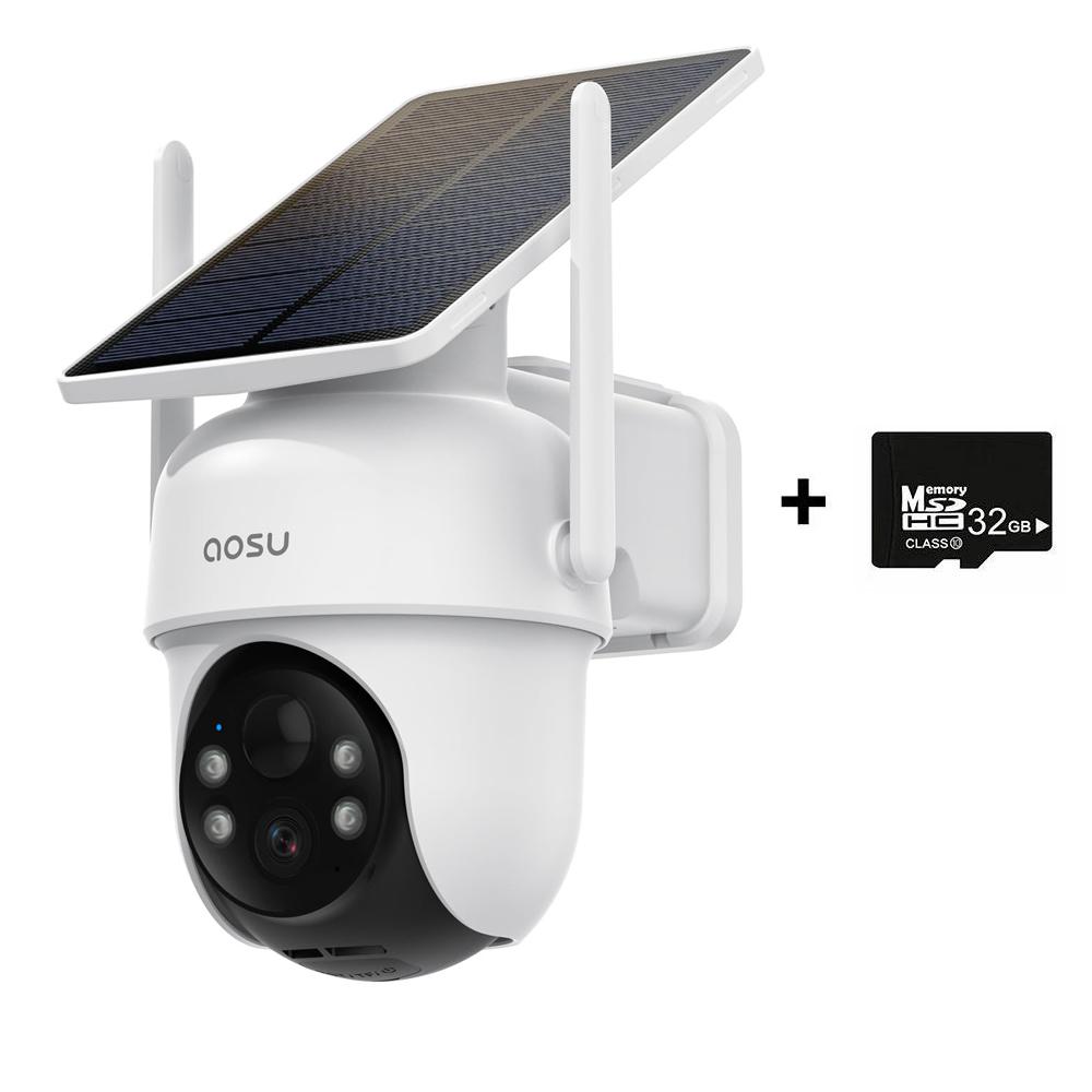 5MP Beveiligingscamera's Buiten Draadloos 2 Camera-Kit, Zonne-energie Home Beveiligingscamerasysteem met 360° Pan & Tilt Auto Tracking 2K Kleuren Nachtzicht