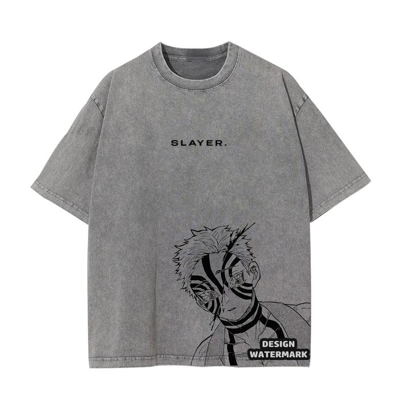 Anime Inosuke Tshirts Oversized Vintage Washed KKimetsu No Yaiba T Shirt Tanjirou Zenitsu Kyoujurou Tops Tees Man Cotton