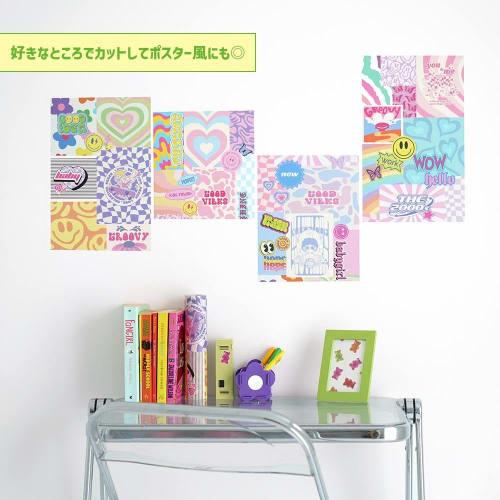 Wallpaper Shop Honpo Masking Tape, Wide Pattern, Removable Wallpaper Sticker, Cute, Stylish, Heisei Retro, "What's poppin? Easy Wall Tape," 23cm x 6m,