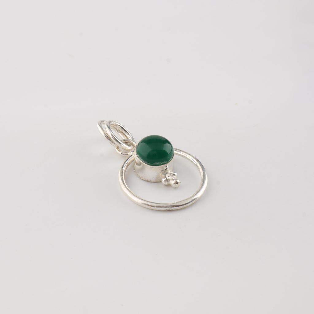 Green Onyx Cab Gemstone 925 Sterling Silver Jewelry Designer Pendant 1.2" For Her PP-68-23