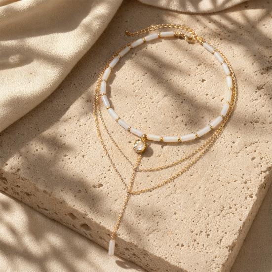 Layered Chain Necklace, Y Chain Long Necklace, Beaded Choker with Pendant, Elegant 3-Layer Necklace for Women Date Party Office Jewelry