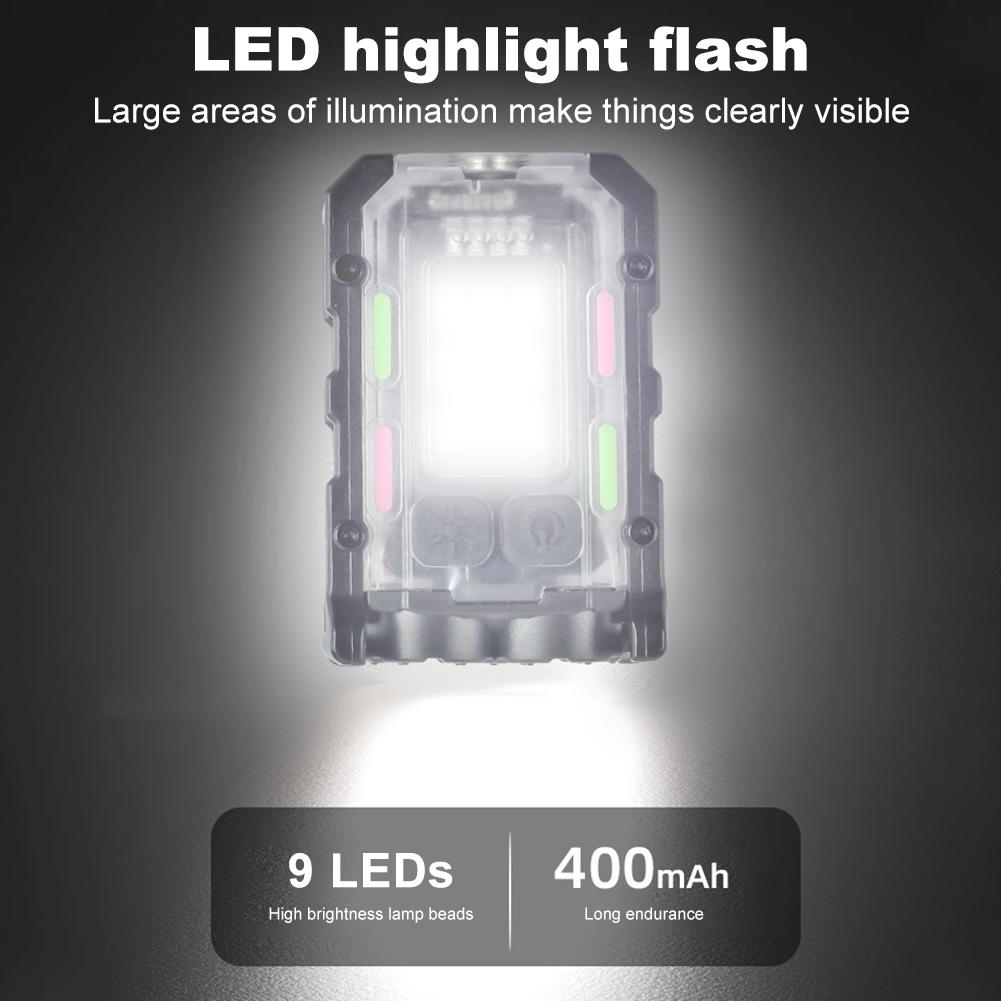 LED Mini Keychain Flashlight USB Charging High Bright Flashlight 400mAh Portable Hat Clip Lamp for Camping Fishing Walking