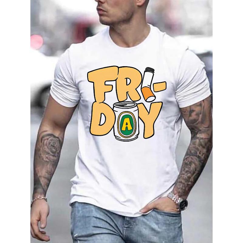 Summer Men'S Fashion Short-Sleeve T-Shirt with Letter Pattern Print