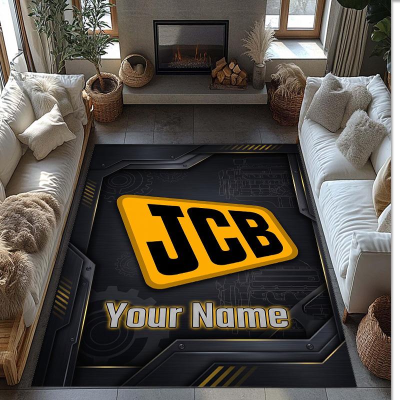 JCB Crystal Velvet Rug, Custom Name Text Personalized Non‑Slip Floor Mat for Home Decor Gift
