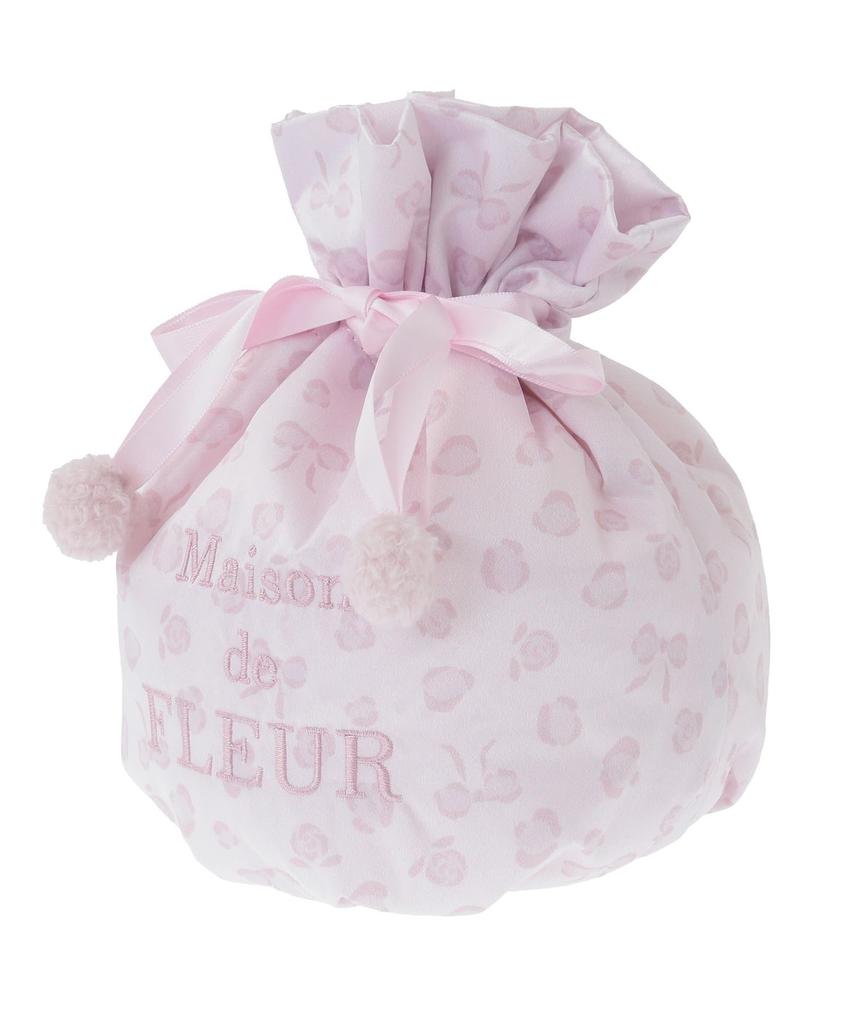 Maison de FLEUR Ribbon Leopard Print Drawstring Pouch, Light Pink, Size F, PouchDrawstring Bag, 08000554600