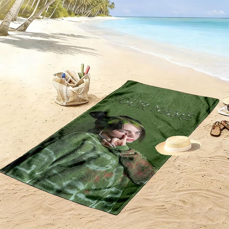 Billie Eilish Custom Name Print Beach Towel, Large Soft Quick Dry Towel for Beach Camping Swimming