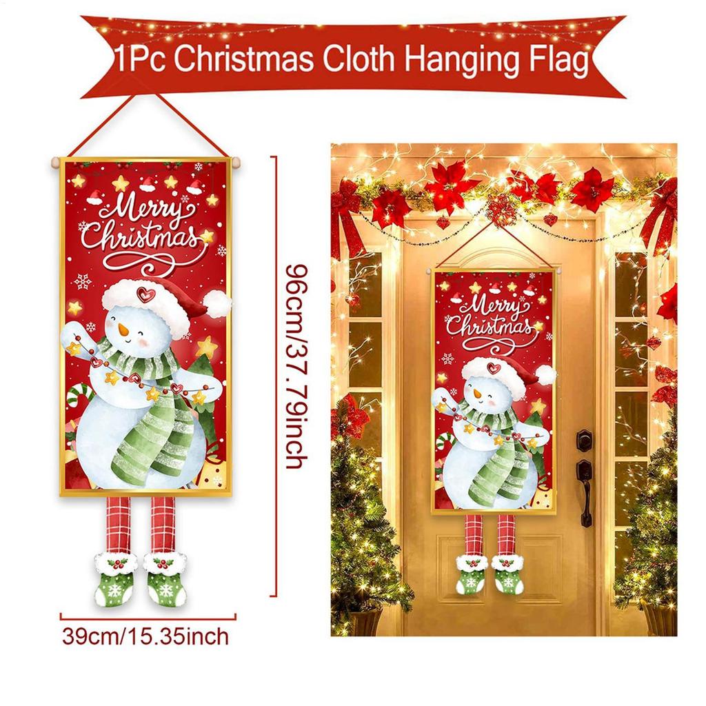 Christmas Door Decorations Party Supplies Photography Background Snowman Family Front Door Banner For Home Kitchen Garden Patio