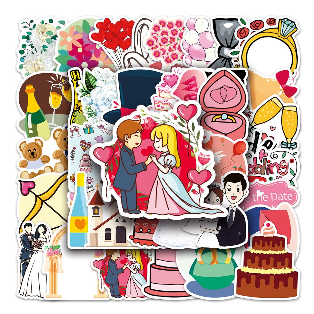 50 Wedding Doodle Cartoon Fresh Ins Style Korean Guka Manual DIY Skateboard Suitcase Stickers Waterproof