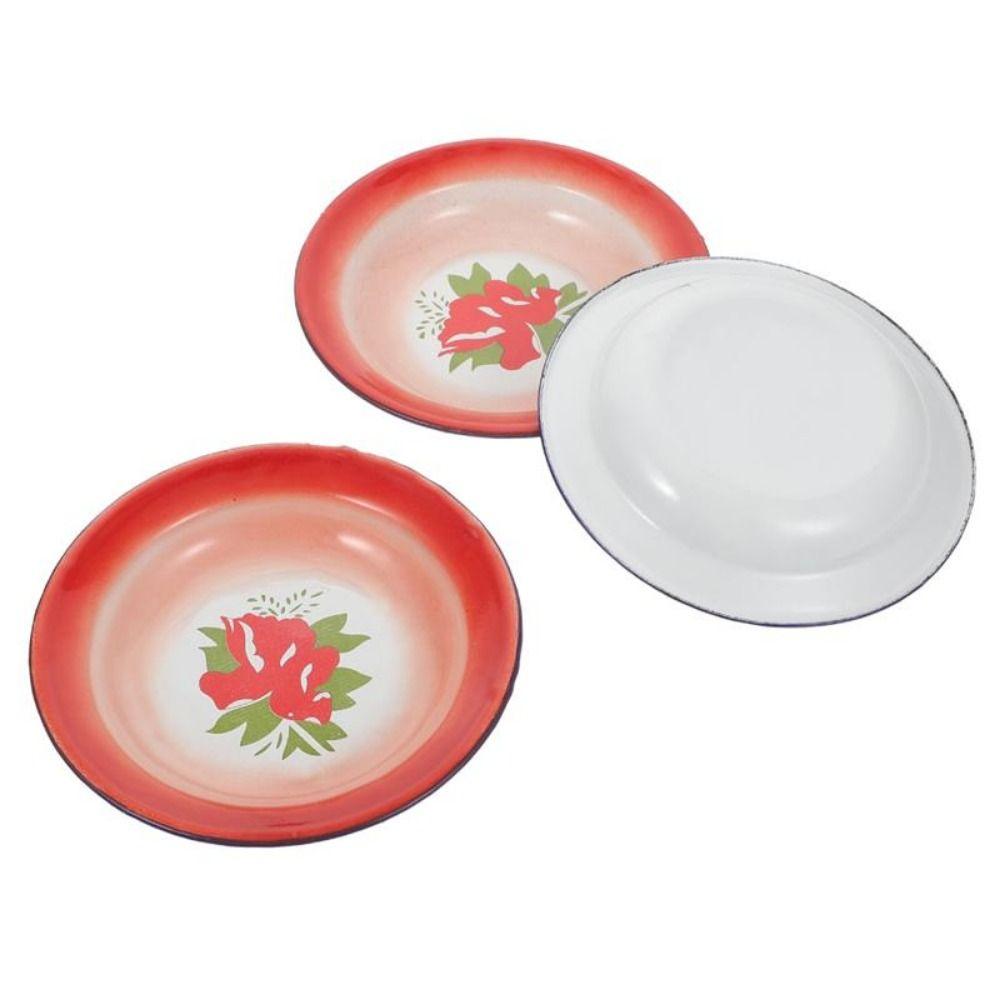 Old-fashioned Iron Enamel Dish Plate Nostalgic Theme Iron Enamel Round Enamel Plate Chinese Style Food Storage Tray Restaurant