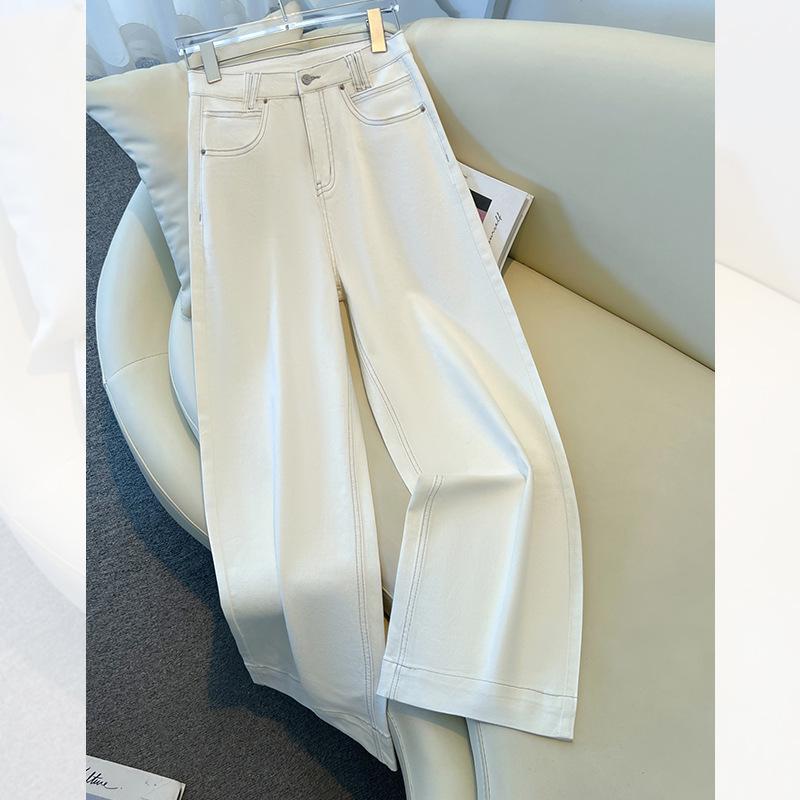 

Женские укороченные джинсы с высокой посадкой, облегающие, белые, прямого кроя - Весна/Лето 2025, коллекция для миниатюрных 29/XL for 115-125 jin белый/слоновая кость