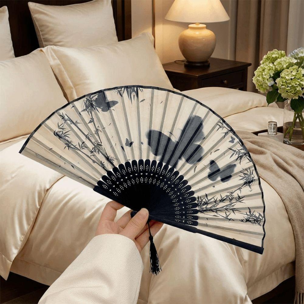 Chinese Style Hand Fold Fan Wooden Handle Classical Dance Fan Portable Bamboo Fan  Home Decor