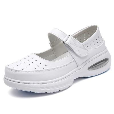Nurse Shoes Spring Soft Bottom Hollow Breathable Deodorant Anti-slip Flat Bottom Thick Bottom White Medical Work Shoes