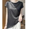 Summer New Silk Satin Texture Short-sleeved T-shirt Women's Top Loose Round Neck Solid Color Versatile Imitation Silk Shirt