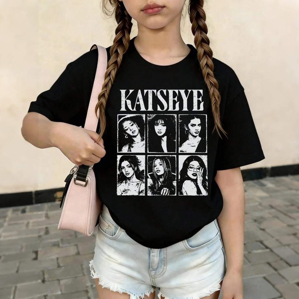KATSEYE Kids Graphic Print Crew Neck Short Sleeve T Shirt Casual Top for Boys and Girls Soft Comfortable Fabric Suitable for Everyday Wear