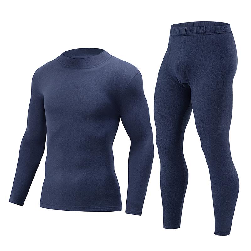 2-piece Autumn And Winter Men's Mid Neck Warm Long Sleeved Pants Set Casual Plus Size Solid Color Versatile Sports Base Shirt